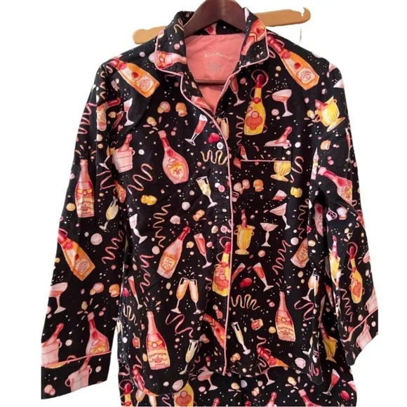 Nick & Nora vintage pink champagne flannel pajama lounge set - Picture 2 of 6